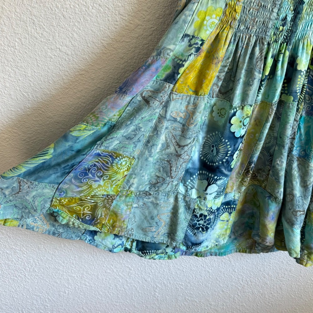 Batik Patchwork Smocked Back Mini Dress Pockets H… - image 5